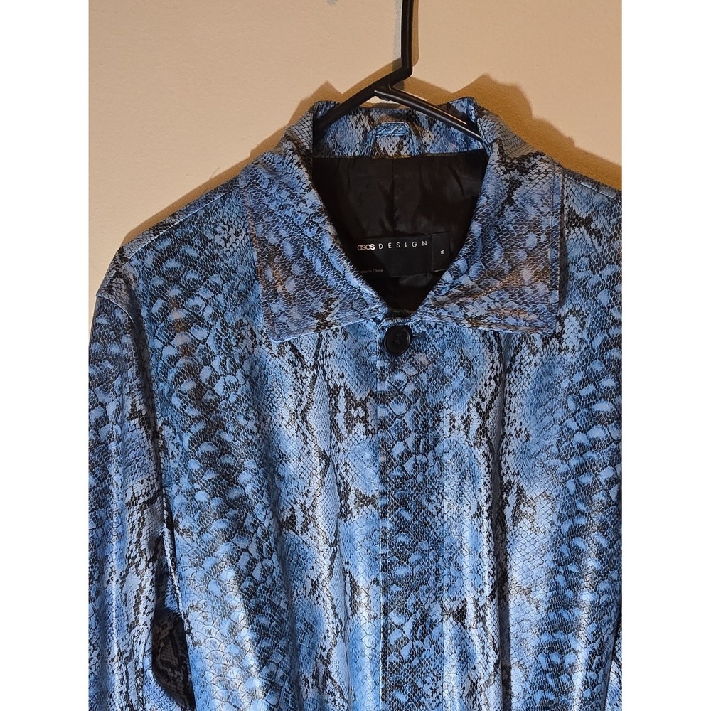 ASOS DESIGN Mens Blue Snake-Print Shirt Jacket Longline Belted Trench Coat M